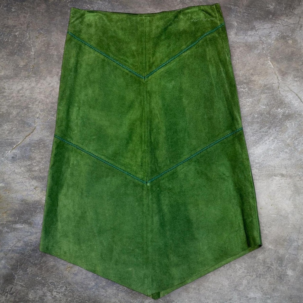 Vintage Fornarina Green Vera Pelle Leather Skirt Women's Large Renaissance Y2K